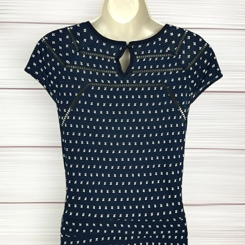 Tory Burch Midi Summer Dress Navy Blue Cap Sleeve Rayon Jersey size S
